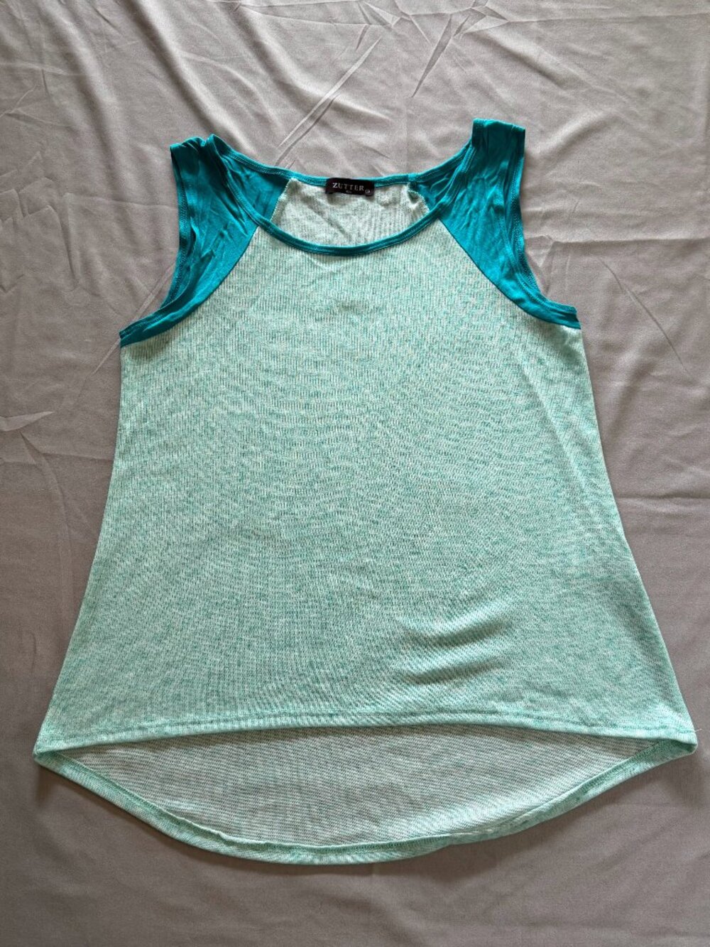 Zutter Women's Color Block Teal Blue Contrast Tank Top Small New w/o Tags